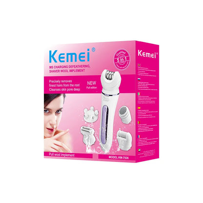 Kemei KM-7936 5-in-1 Handheld Full Body Washing Microdermabrasion Cleansing Massage Replaceable Head Epilator