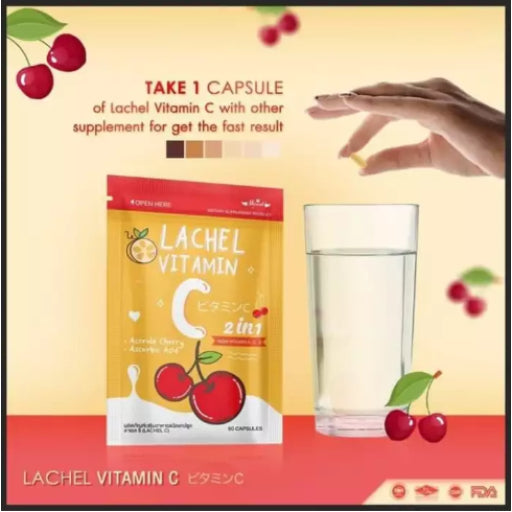 Lachel Vitamin C 2-in-1 with High Vitamin A, C & E – Skin Whitening & Immune-Boosting Supplement (60 Capsules)