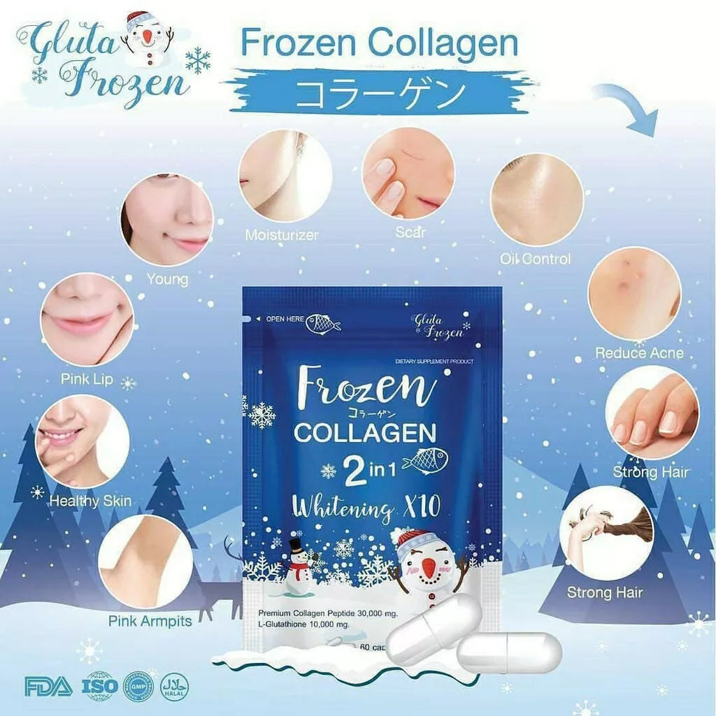 Frozen Collagen Whitening Brightening Skin X10 Gluta 2in1 Glutathione 60 Caps