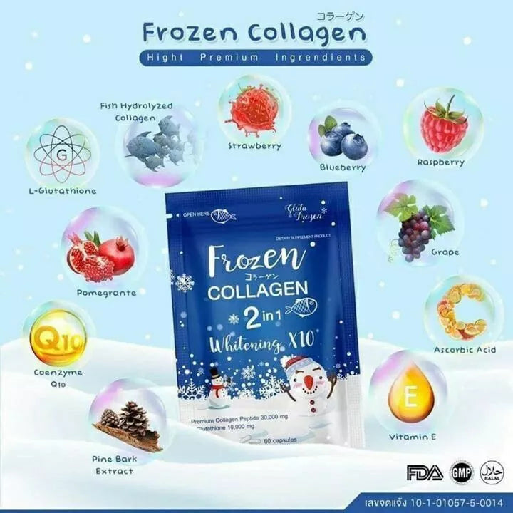 Frozen Collagen Whitening Brightening Skin X10 Gluta 2in1 Glutathione 60 Caps