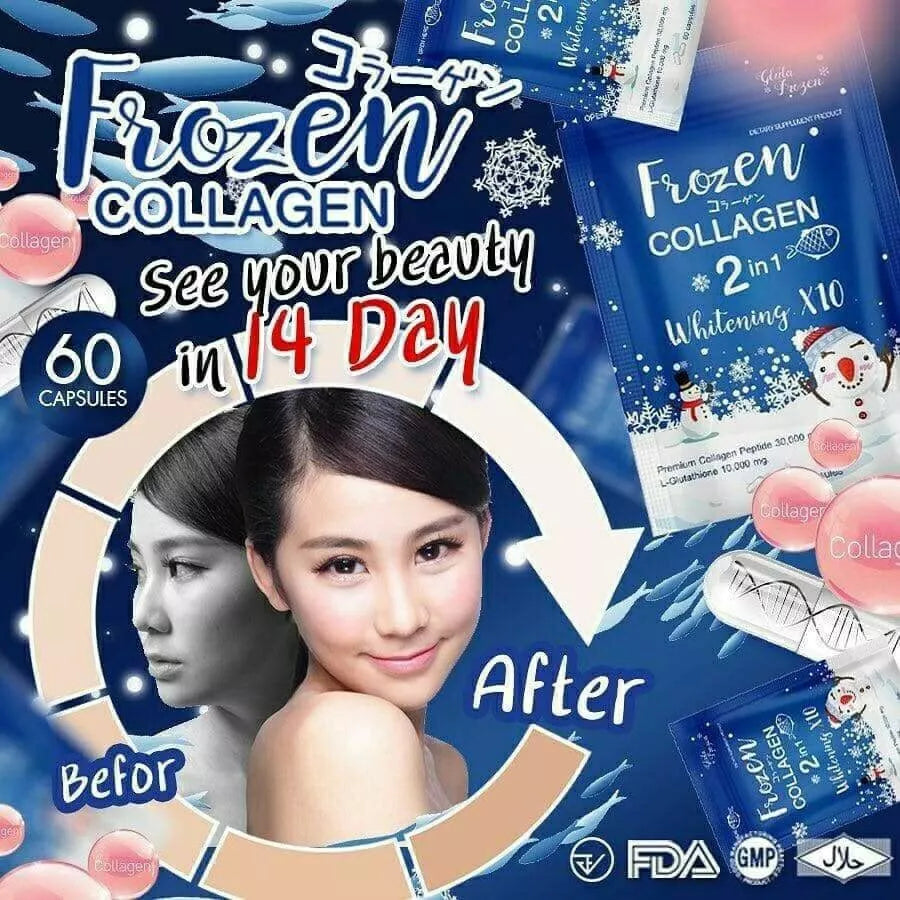 Frozen Collagen Whitening Brightening Skin X10 Gluta 2in1 Glutathione 60 Caps