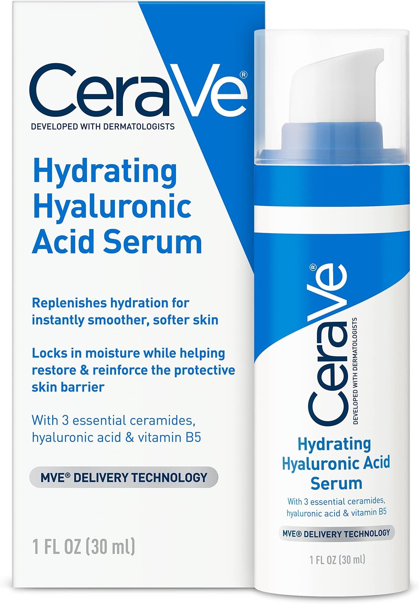 Cerave Hyaluronic Acid Serum for Face with Vitamin B5 and Ceramides | Hydrating Face Serum for Dry Skin | Fragrance Free | 1 Ounce