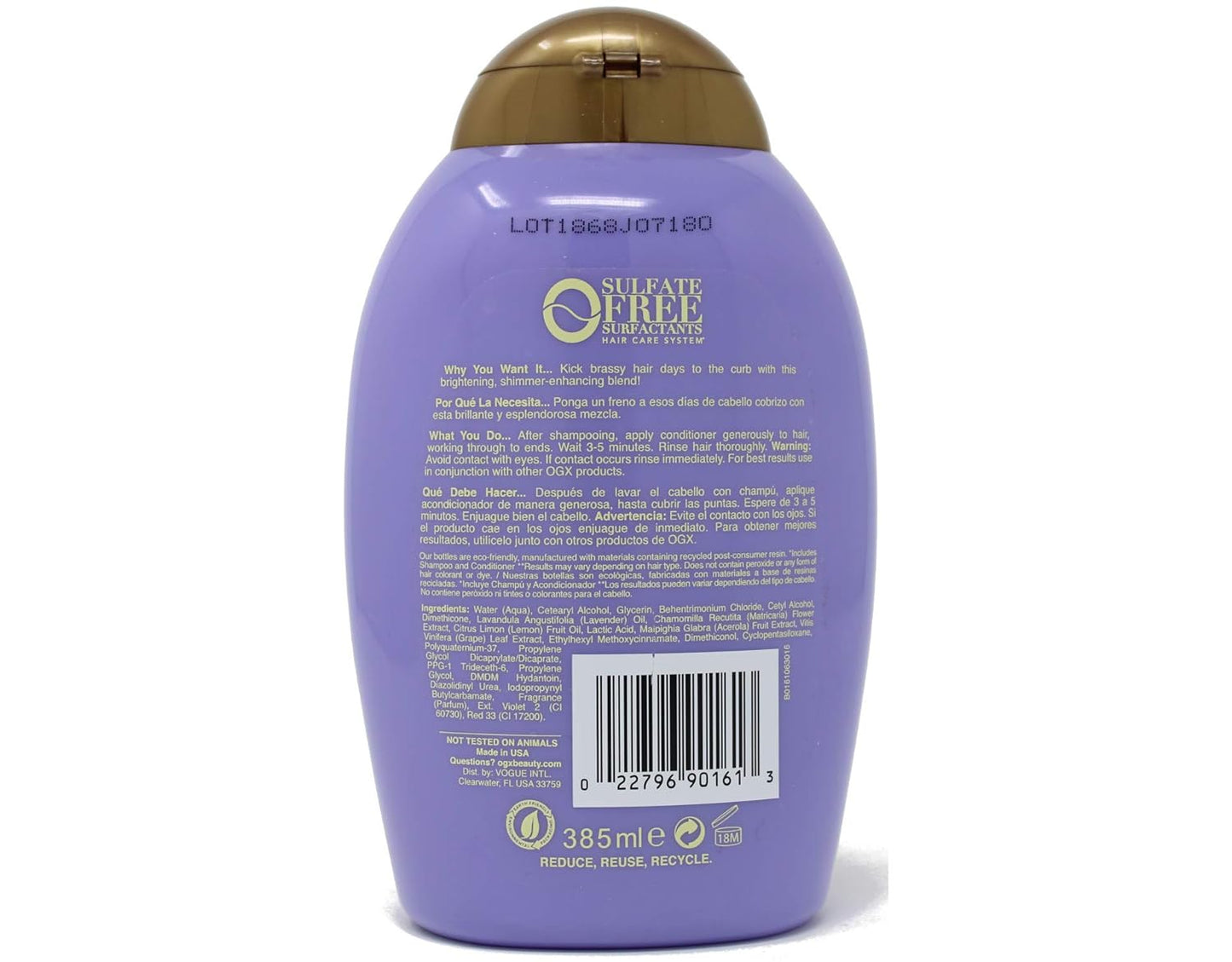 OGX Hydrate & Color Reviving + Lavender Luminescent Platinum Conditioner, 13 Ounce