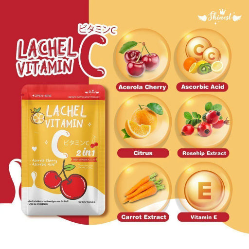 Lachel Vitamin C 2-in-1 with High Vitamin A, C & E – Skin Whitening & Immune-Boosting Supplement (60 Capsules)